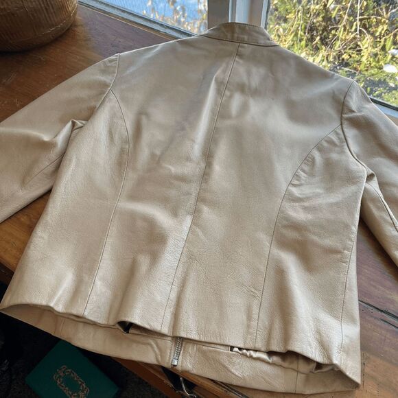 Wilson's Leather Beige Moto Jacket Genuine Leather Satin Lining, Size L - Picture 4 of 7